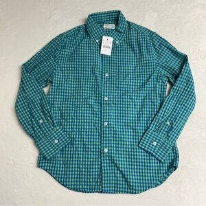 Crewcuts Green and Blue Button Down‎ Shirt with Gingham Pattern Size 10